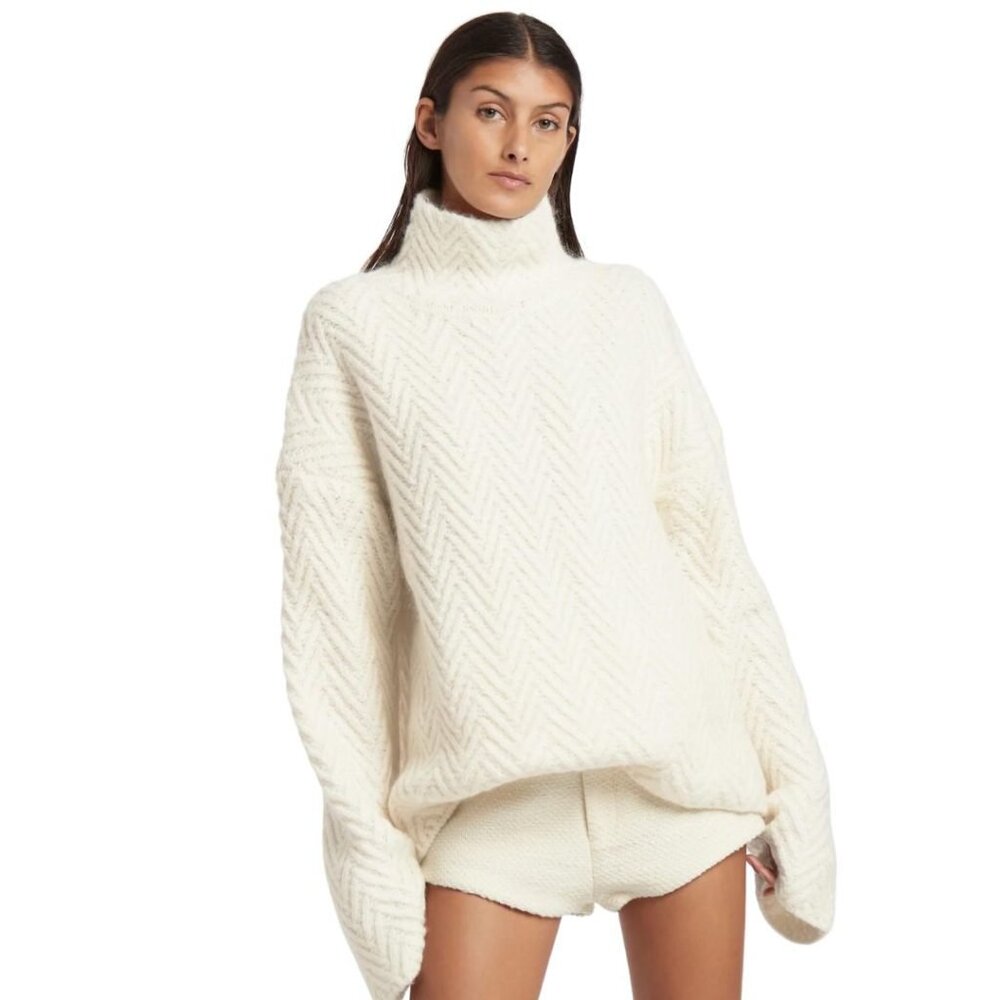 SIR. The Label Jeane High Neck Sweater (Ivory) - Size Medium 2 US6